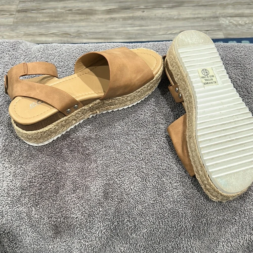 Soda open toe buckle ankle strap espadrilles flatform wedges